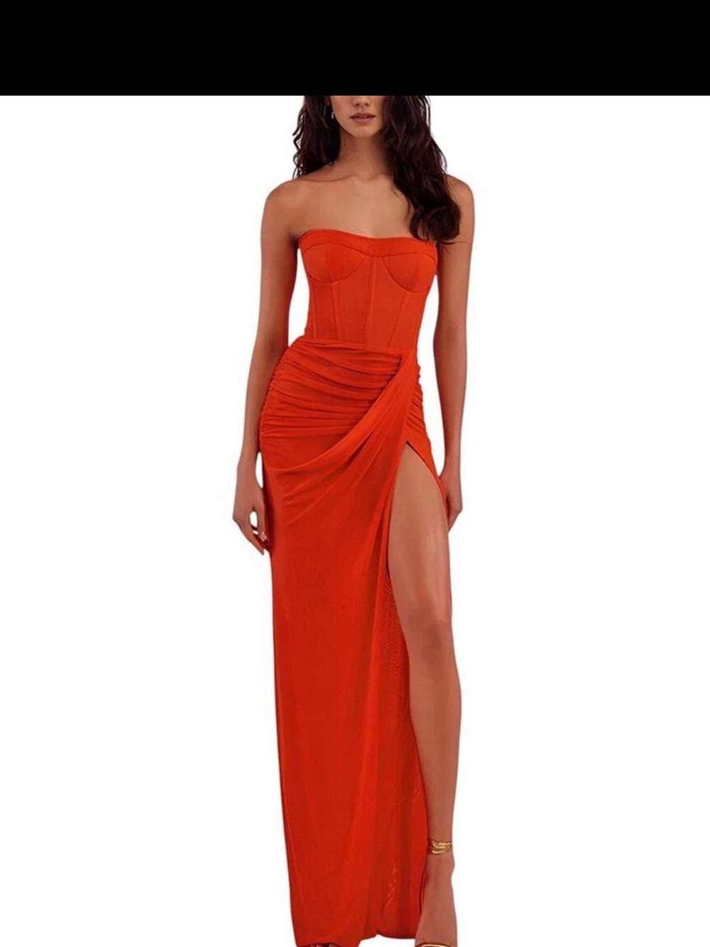 Alma King Strapless Red Ruched Side-Slit Evening Dress size4 New